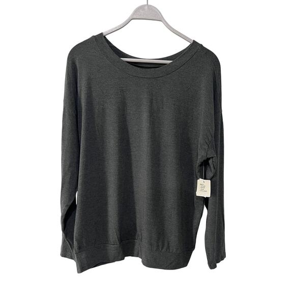 ALFANI WOMENS LARGE SOFT LONG-SLEEVE LOUNGE SLEEP TOP CHARCOAL HEATHER GRAY NEW - Picture 3 of 12